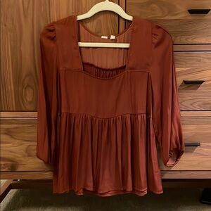 Anthropologie maroon tiered blouse by Dolan